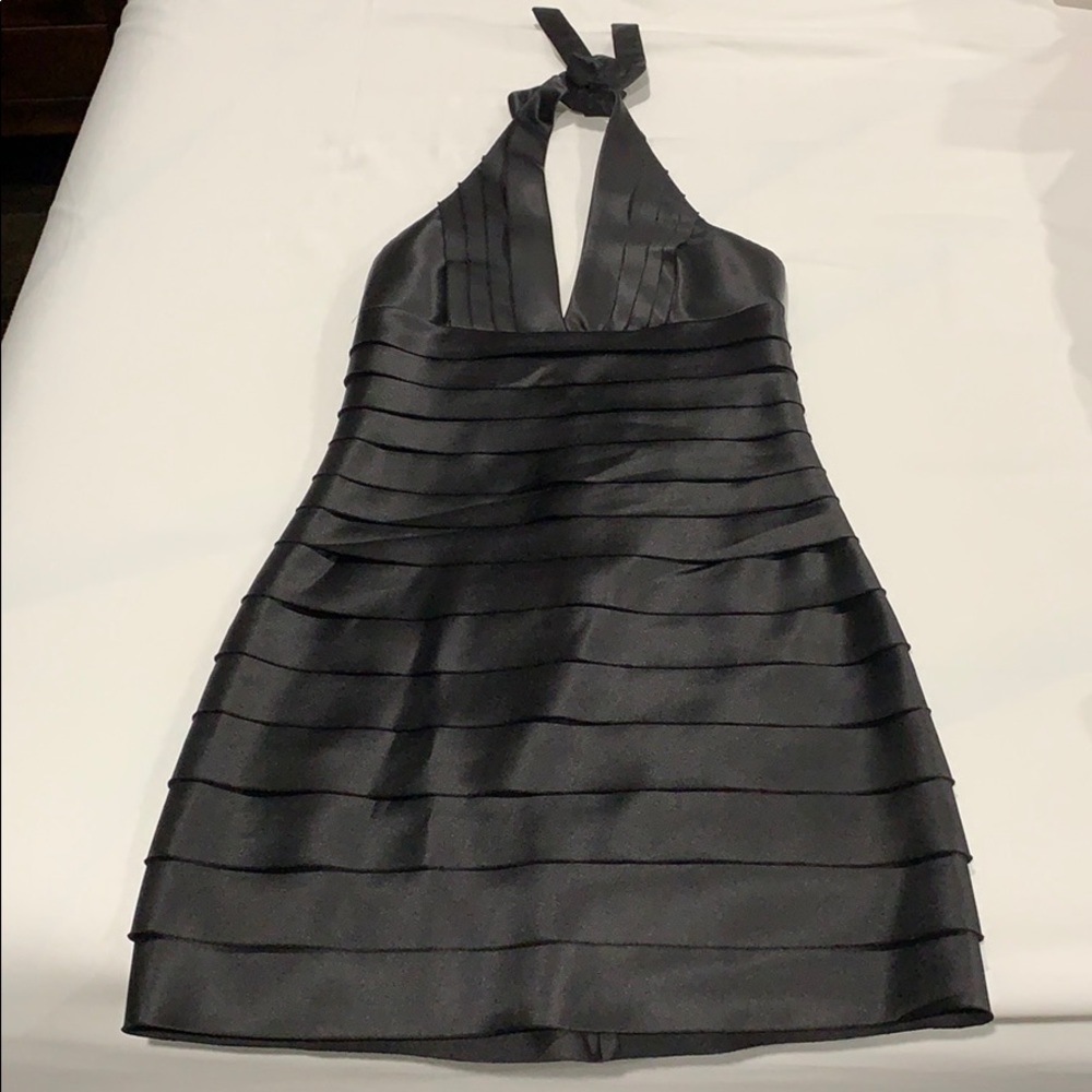 Black satin mini dress